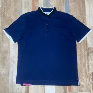 Robert Graham Men's XL Short Sleeve Polo Shirt Navy with Black Grey White Trim